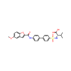 COc1ccc2oc(C(=O)Nc3ccc(-c4ccc(S(=O)(=O)N[C@H](C(=O)O)C(C)C)cc4)cc3)cc2c1 ZINC000028464743