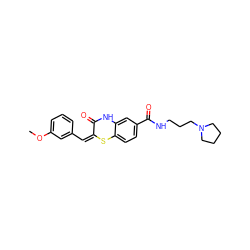 COc1cccc(/C=C2/Sc3ccc(C(=O)NCCCN4CCCC4)cc3NC2=O)c1 ZINC000015880021