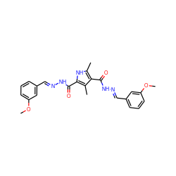 COc1cccc(/C=N/NC(=O)c2[nH]c(C)c(C(=O)N/N=C/c3cccc(OC)c3)c2C)c1 ZINC000008683213