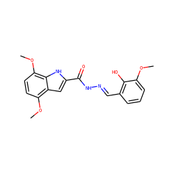 COc1cccc(/C=N/NC(=O)c2cc3c(OC)ccc(OC)c3[nH]2)c1O ZINC000002439568