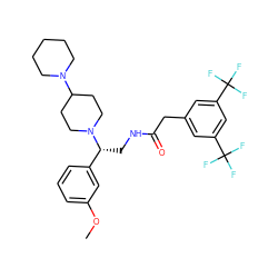COc1cccc([C@@H](CNC(=O)Cc2cc(C(F)(F)F)cc(C(F)(F)F)c2)N2CCC(N3CCCCC3)CC2)c1 ZINC000027517273