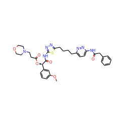 COc1cccc([C@@H](OC(=O)CCN2CCOCC2)C(=O)Nc2nnc(CCCCc3ccc(NC(=O)Cc4ccccc4)nn3)s2)c1 ZINC000169698301