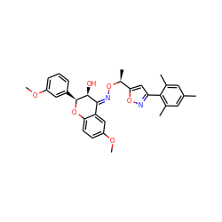 COc1cccc([C@@H]2Oc3ccc(OC)cc3/C(=N/O[C@@H](C)c3cc(-c4c(C)cc(C)cc4C)no3)[C@@H]2O)c1 ZINC000008035713