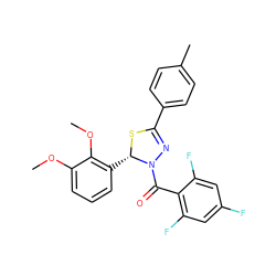 COc1cccc([C@@H]2SC(c3ccc(C)cc3)=NN2C(=O)c2c(F)cc(F)cc2F)c1OC ZINC000014972826