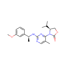 COc1cccc([C@H](C)Nc2ncc(C)c(N3C(=O)OC[C@@H]3C(C)C)n2)c1 ZINC000142054601