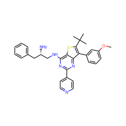 COc1cccc(-c2c(C(C)(C)C)sc3c(NC[C@@H](N)Cc4ccccc4)nc(-c4ccncc4)nc23)c1 ZINC000653747992