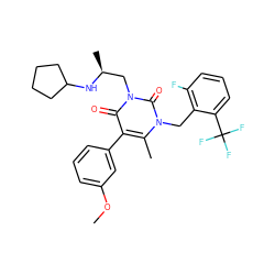 COc1cccc(-c2c(C)n(Cc3c(F)cccc3C(F)(F)F)c(=O)n(C[C@H](C)NC3CCCC3)c2=O)c1 ZINC000029048086