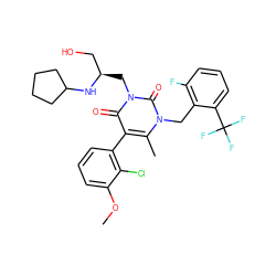 COc1cccc(-c2c(C)n(Cc3c(F)cccc3C(F)(F)F)c(=O)n(C[C@H](CO)NC3CCCC3)c2=O)c1Cl ZINC000029044902