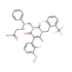 COc1cccc(-c2c(C)n(Cc3c(F)cccc3C(F)(F)F)c(=O)n(C[C@H](NCC(=O)O)c3ccccc3)c2=O)c1F ZINC000042851926