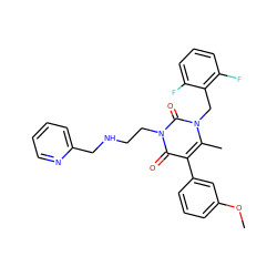 COc1cccc(-c2c(C)n(Cc3c(F)cccc3F)c(=O)n(CCNCc3ccccn3)c2=O)c1 ZINC000013553273