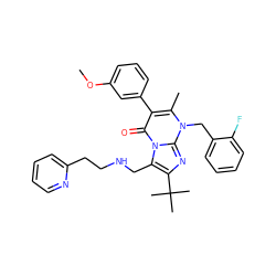 COc1cccc(-c2c(C)n(Cc3ccccc3F)c3nc(C(C)(C)C)c(CNCCc4ccccn4)n3c2=O)c1 ZINC000029468801