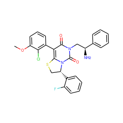 COc1cccc(-c2c3n(c(=O)n(C[C@H](N)c4ccccc4)c2=O)[C@H](c2ccccc2F)CS3)c1Cl ZINC000028135326