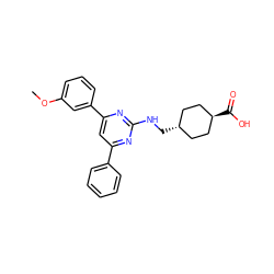 COc1cccc(-c2cc(-c3ccccc3)nc(NC[C@H]3CC[C@H](C(=O)O)CC3)n2)c1 ZINC000299821507