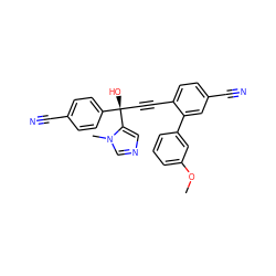 COc1cccc(-c2cc(C#N)ccc2C#C[C@@](O)(c2ccc(C#N)cc2)c2cncn2C)c1 ZINC000013488760