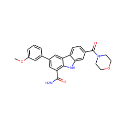 COc1cccc(-c2cc(C(N)=O)c3[nH]c4cc(C(=O)N5CCOCC5)ccc4c3c2)c1 ZINC000113195549