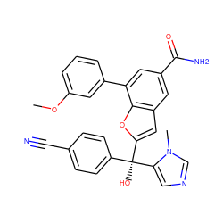 COc1cccc(-c2cc(C(N)=O)cc3cc([C@](O)(c4ccc(C#N)cc4)c4cncn4C)oc23)c1 ZINC000040380165