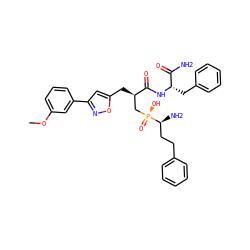 COc1cccc(-c2cc(C[C@H](C[P@](=O)(O)[C@@H](N)CCc3ccccc3)C(=O)N[C@@H](Cc3ccccc3)C(N)=O)on2)c1 ZINC001772615761