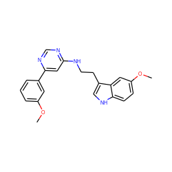 COc1cccc(-c2cc(NCCc3c[nH]c4ccc(OC)cc34)ncn2)c1 ZINC000004239286