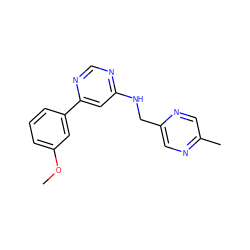 COc1cccc(-c2cc(NCc3cnc(C)cn3)ncn2)c1 ZINC000004264927