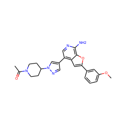 COc1cccc(-c2cc3c(-c4cnn(C5CCN(C(C)=O)CC5)c4)cnc(N)c3o2)c1 ZINC000096274062