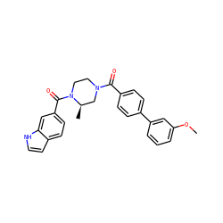 COc1cccc(-c2ccc(C(=O)N3CCN(C(=O)c4ccc5cc[nH]c5c4)[C@H](C)C3)cc2)c1 ZINC000049109322