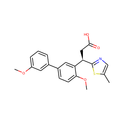 COc1cccc(-c2ccc(OC)c([C@@H](CC(=O)O)c3ncc(C)s3)c2)c1 ZINC001772653335