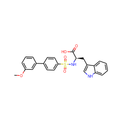 COc1cccc(-c2ccc(S(=O)(=O)N[C@H](Cc3c[nH]c4ccccc34)C(=O)O)cc2)c1 ZINC000013778423