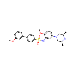 COc1cccc(-c2ccc(S(=O)(=O)Nc3cc(N4C[C@H](C)N[C@H](C)C4)ccc3OC)cc2)c1 ZINC000029124622