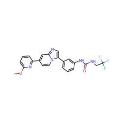 COc1cccc(-c2ccn3c(-c4cccc(NC(=O)NCC(F)(F)F)c4)cnc3c2)n1 ZINC000147043654