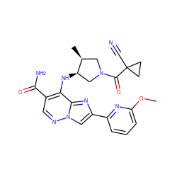 COc1cccc(-c2cn3ncc(C(N)=O)c(N[C@@H]4CN(C(=O)C5(C#N)CC5)C[C@@H]4C)c3n2)n1 ZINC000223638454