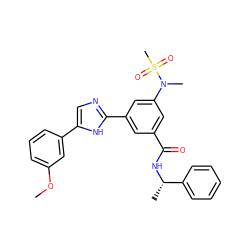 COc1cccc(-c2cnc(-c3cc(C(=O)N[C@@H](C)c4ccccc4)cc(N(C)S(C)(=O)=O)c3)[nH]2)c1 ZINC000073158301