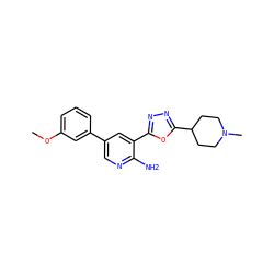 COc1cccc(-c2cnc(N)c(-c3nnc(C4CCN(C)CC4)o3)c2)c1 ZINC000142774391