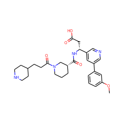 COc1cccc(-c2cncc([C@@H](CC(=O)O)NC(=O)[C@@H]3CCCN(C(=O)CCC4CCNCC4)C3)c2)c1 ZINC000013803175