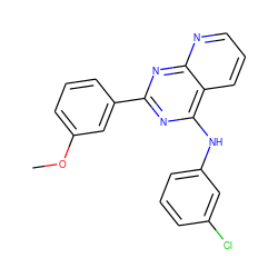 COc1cccc(-c2nc(Nc3cccc(Cl)c3)c3cccnc3n2)c1 ZINC001772588550