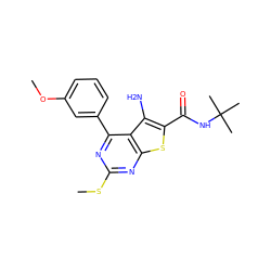 COc1cccc(-c2nc(SC)nc3sc(C(=O)NC(C)(C)C)c(N)c23)c1 ZINC000000602871