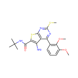 COc1cccc(-c2nc(SC)nc3sc(C(=O)NC(C)(C)C)c(N)c23)c1OC ZINC000034630776