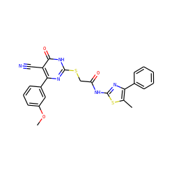 COc1cccc(-c2nc(SCC(=O)Nc3nc(-c4ccccc4)c(C)s3)[nH]c(=O)c2C#N)c1 ZINC000012731852