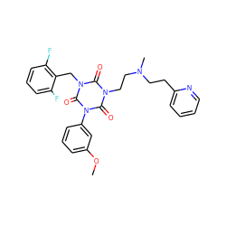 COc1cccc(-n2c(=O)n(CCN(C)CCc3ccccn3)c(=O)n(Cc3c(F)cccc3F)c2=O)c1 ZINC000028341883