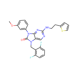 COc1cccc(-n2c(=O)n(Cc3c(F)cccc3F)c3cnc(NCCc4cccs4)nc32)c1 ZINC000042890535