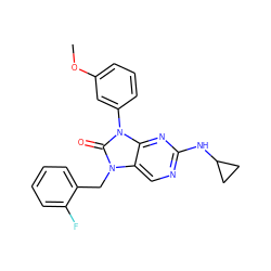 COc1cccc(-n2c(=O)n(Cc3ccccc3F)c3cnc(NC4CC4)nc32)c1 ZINC000042878999