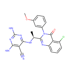 COc1cccc(-n2c([C@H](C)Nc3nc(N)nc(N)c3C#N)nc3cccc(Cl)c3c2=O)c1 ZINC000219295151