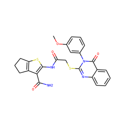 COc1cccc(-n2c(SCC(=O)Nc3sc4c(c3C(N)=O)CCC4)nc3ccccc3c2=O)c1 ZINC000008686482