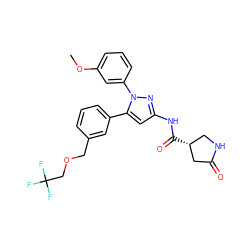 COc1cccc(-n2nc(NC(=O)[C@@H]3CNC(=O)C3)cc2-c2cccc(COCC(F)(F)F)c2)c1 ZINC000169707354