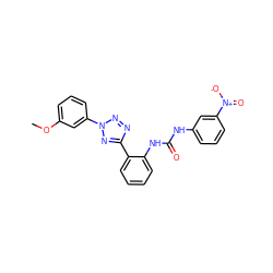 COc1cccc(-n2nnc(-c3ccccc3NC(=O)Nc3cccc([N+](=O)[O-])c3)n2)c1 ZINC001772658179