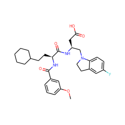 COc1cccc(C(=O)N[C@@H](CCC2CCCCC2)C(=O)N[C@@H](CC(=O)O)CN2CCc3cc(F)ccc32)c1 ZINC000014971553