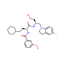 COc1cccc(C(=O)N[C@@H](CCC2CCCCC2)C(=O)N[C@@H](CCO)CN2CCc3cc(F)ccc32)c1 ZINC000014971526