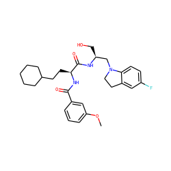 COc1cccc(C(=O)N[C@@H](CCC2CCCCC2)C(=O)N[C@@H](CO)CN2CCc3cc(F)ccc32)c1 ZINC000014971522