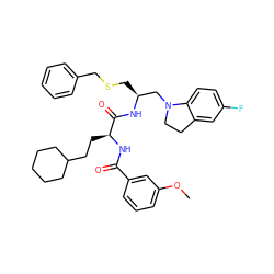 COc1cccc(C(=O)N[C@@H](CCC2CCCCC2)C(=O)N[C@@H](CSCc2ccccc2)CN2CCc3cc(F)ccc32)c1 ZINC000014971512