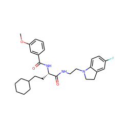 COc1cccc(C(=O)N[C@@H](CCC2CCCCC2)C(=O)NCCN2CCc3cc(F)ccc32)c1 ZINC000014971489