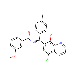 COc1cccc(C(=O)N[C@@H](c2ccc(C)cc2)c2cc(Cl)c3cccnc3c2O)c1 ZINC000006431967